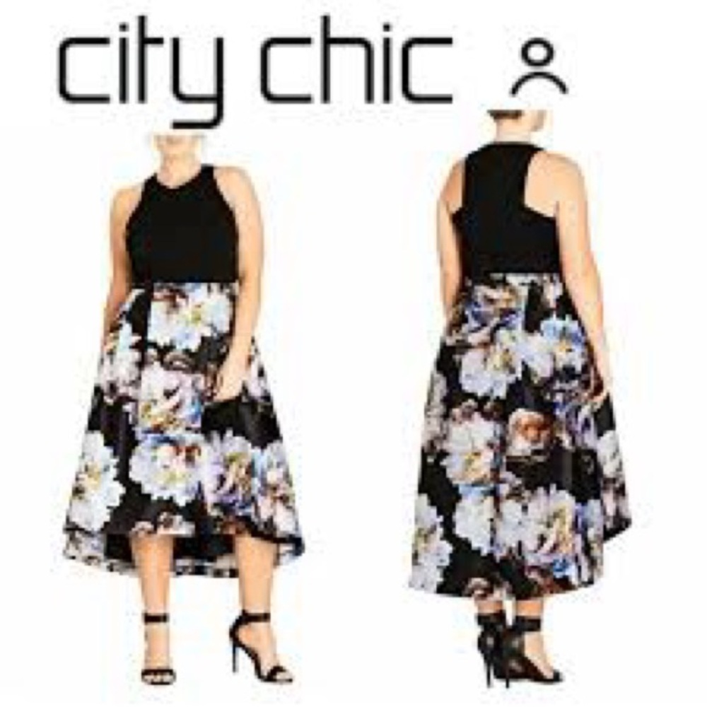 City Chic Moonlite‎ High/low Floral Midi Dress 16 NWT